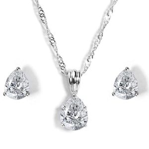Gempro Pear Cut Solitaires Pendant and Earrings Set for Women