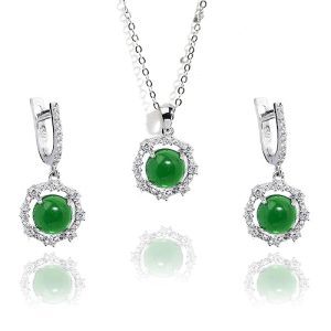Gempro 925 Silver Round Green Crystal Pendant Earrings Set for Women