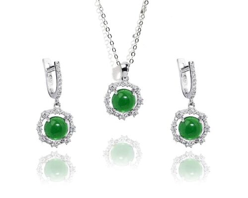 Gempro 925 Silver Round Green Crystal Pendant Earrings Set for Women