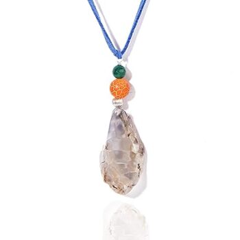 Gempro Gemstone Genuine Rough Green Agate and Onyx Cord Pendant Long Necklace for Women and Girls