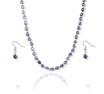 Gempro Genuine Fresh Water Pearl Necklace Drop Earrings Set for Women