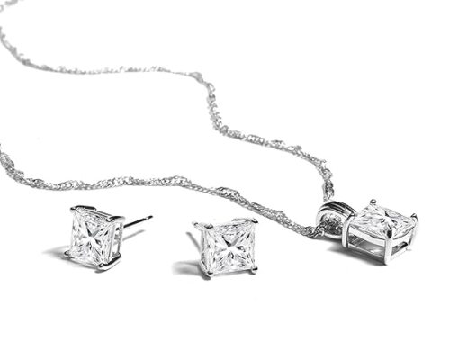 Gempro Princess Cut Solitaire Pendant and Earrings Set for Women - Image 6