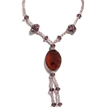 Gempro Genuine Gemstone Red Agate and Crystal Long Pendant Necklace for Wome