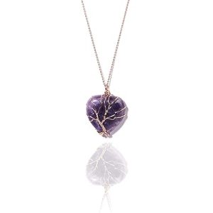 Gempro Genuine Heart Amethyst Gemstone Healing Rose Gold Tone Chain Pendant for Women