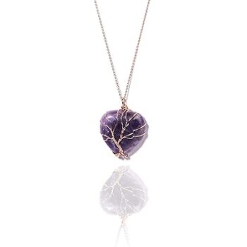 Gempro Genuine Heart Amethyst Gemstone Healing Rose Gold Tone Chain Pendant for Women