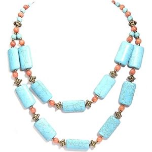 Gempro Genuine Blue Howlite Orange Jade Gemstone Layered Necklace for Women