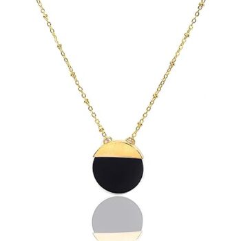 Gempro Genuine Onyx Gemstone Gold Plated Chain Pendant Necklace for Women, Black
