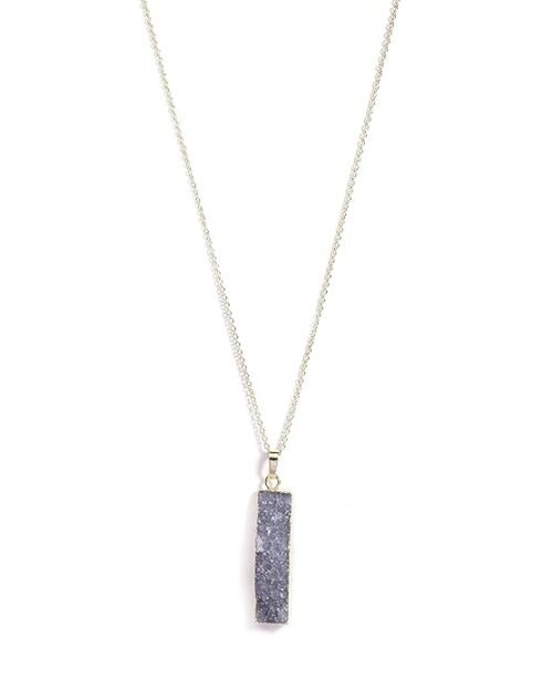Gempro Certified Natural Dyed Quartz Purple Druzy Bar Gold Tone Chain Pendant for Women - Image 5