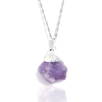 Gempro Genuine Raw Amethyst Gemstone Electroplated Silver Chain Pendant for Women