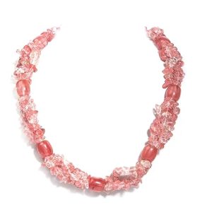 Gempro Genuine Strawberry Quartz Chips Gemstone Necklace for Women