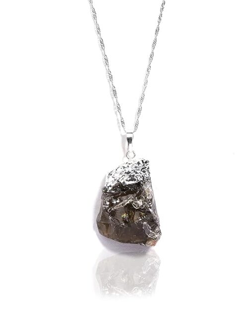 Gempro Genuine Raw Smokey Quartz Gemstone Electroplated Silver Chain Pendant for Women - Image 2