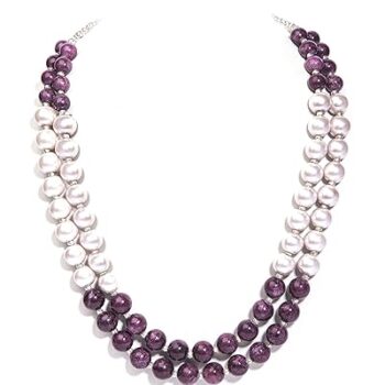 Gempro Genuine Jasper Gemstone Beads Shell Pearl Layer Necklace for Women