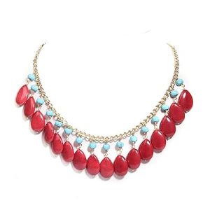 Gempro Genuine Red Agate Gemstone Drops Statement Necklace for Women