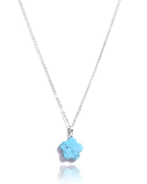 Gempro Certified Natural Turquoise Gemstone Flower Silver Chain Pendant Necklace for Women, Blue - Image 3