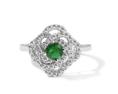 Gempro 925 Silver Hallmark Oval Green Crystal Finger Rings for Women (US Size 9)