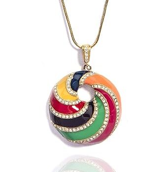 Gempro Multicolour Enamel CZ Golden Chain Donut Pendant for Women