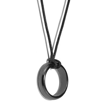 Gempro Genuine Hematite Gemstone Cord 25 mm Pendant Necklace for Women, Mettalic