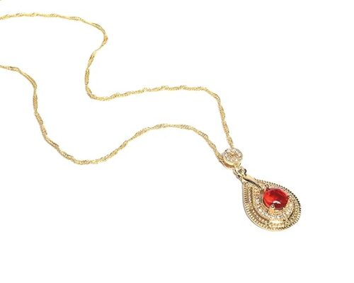 Gempro American Diamond Oval Gold Plated Chain Fine Setting Pendant for Women, Red - Image 4