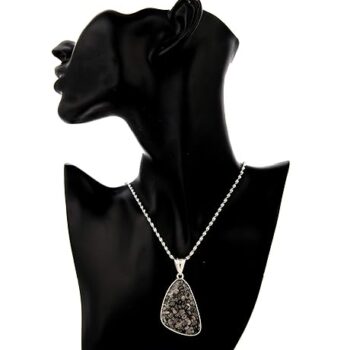 Gempro Gems Jewellery Grey Genuine Jasper Crystal Metal Gemstones Chain Pendant Necklace for Women