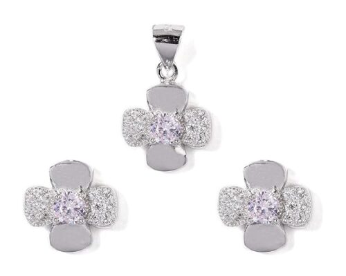 Gempro 925 Silver Flower White Crystal Pendant Earrings Set for Women