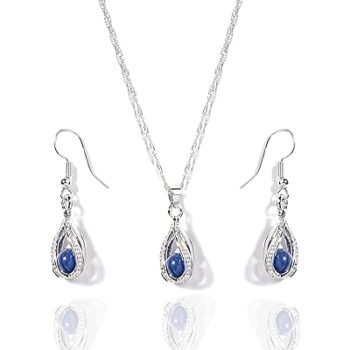 Gempro Birthstone Elegant Silver Pendant Drop Earring Gemstone Set for Women