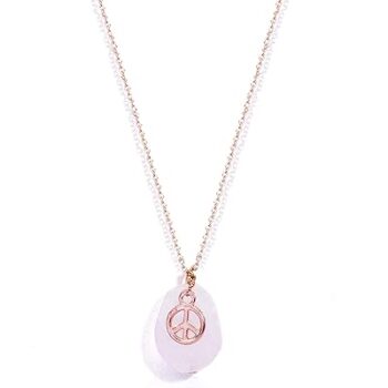 Gempro Genuine Natural Rose Quartz Gemstone Lucky Charm Pendant Necklace for Women, Pink