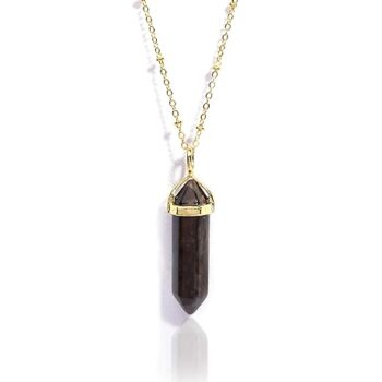 Gempro Tiger’s Eye Crystal Point Gold Tone Chain Pendant for Women