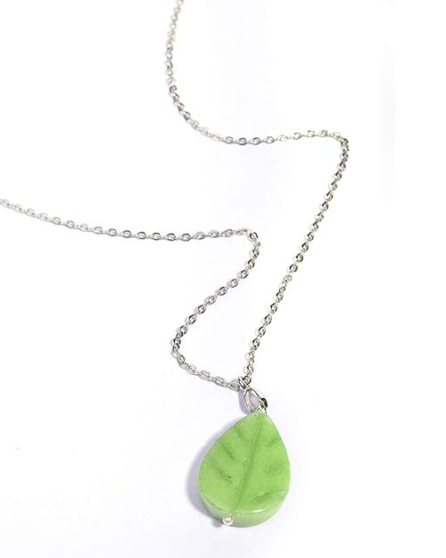 Gempro Genuine Lucky Jade Carved Petal Gemstone Silver Chain Pendant Necklace for Women, Green - Image 3