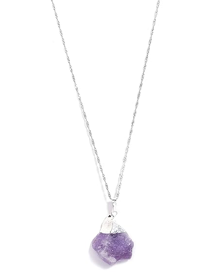 Gempro Genuine Raw Amethyst Gemstone Electroplated Silver Chain Pendant for Women - Image 4
