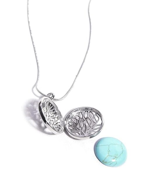 Gempro Genuine Turquoise Lucky Gemstone Openable Locket Pendant Women - Image 4