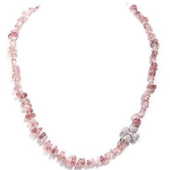 Gempro Genuine Gemstone Strawberry Quartz Clove Leaf CZ Chips Necklace for Women