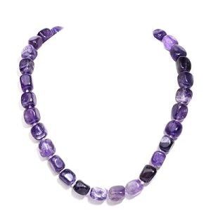 Gempro Genuine Amethyst Gemstones Beaded Chain Necklace for Women