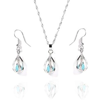 Gempro Birthstone Elegant Silver Pendant Drop Earring Gemstone Set for Women