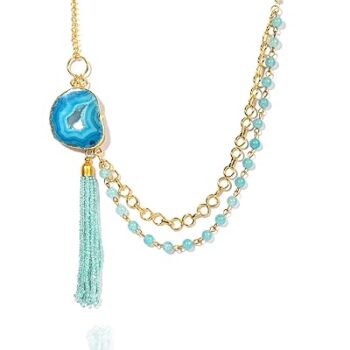 Gempro Genuine Druzy Agate Designer Brooch Layered Necklace for Women