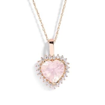 Gempro 925 Sterling Silver Rose Quartz Valentine's Heart Pendant for Women, 3.2 Carats