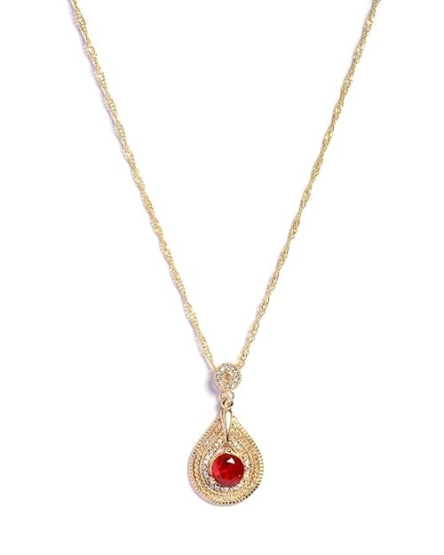Gempro American Diamond Oval Gold Plated Chain Fine Setting Pendant for Women, Red - Image 5
