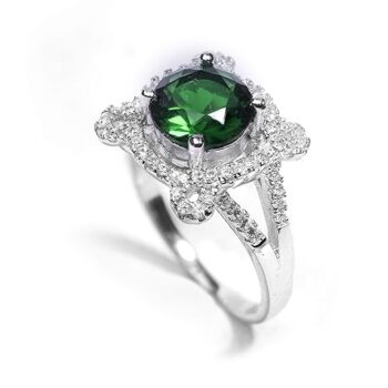 Gempro 925 Silver Hallmark Green Crystal Finger Ring for Women (US Size 5.5)