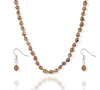 Gempro Genuine Fresh Water Pearl Necklace Drop Earrings Set for Women