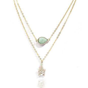 Gempro Genuine Lucky Amazonite Gemstone in Trendy Gold Plated Layered Chain Necklace for Women