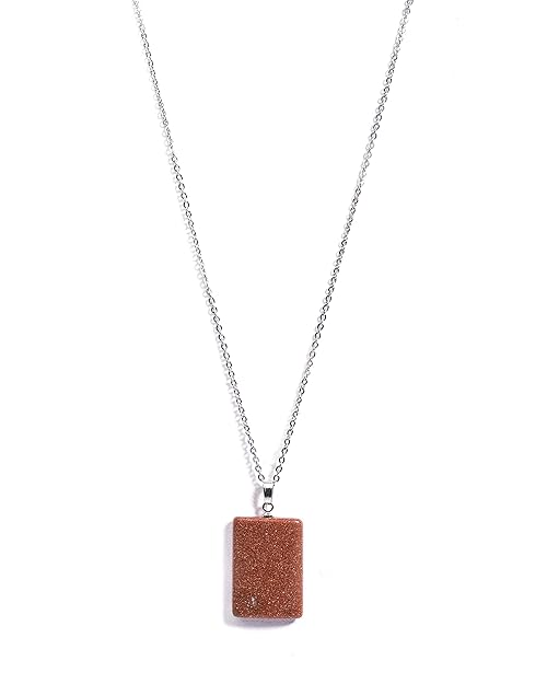 Gempro Genuine Sunstone Gemstone Rectangular Silver Chain Pendant for Women - Image 3