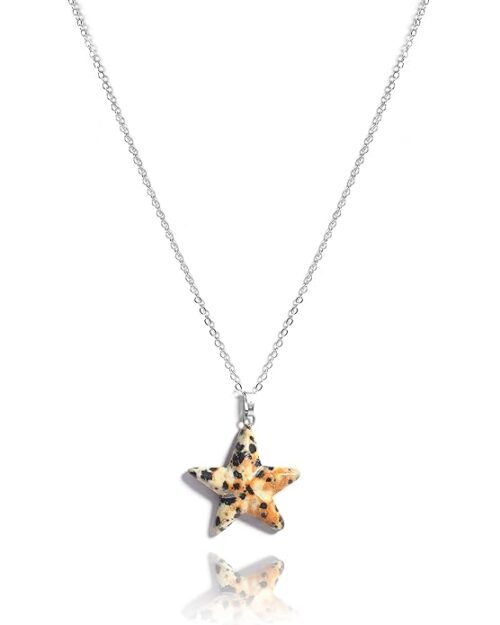 Gempro Genuine Dalmatian Gemstone Silver Chain Star Pendant Necklace for Girls, White & Black