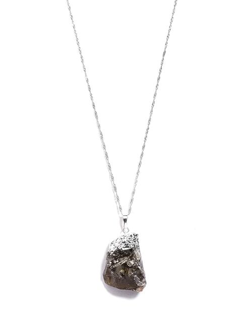 Gempro Genuine Raw Smokey Quartz Gemstone Electroplated Silver Chain Pendant for Women - Image 4
