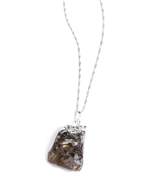 Gempro Genuine Raw Smokey Quartz Gemstone Electroplated Silver Chain Pendant for Women - Image 5