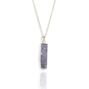 Gempro Certified Natural Dyed Quartz Purple Druzy Bar Gold Tone Chain Pendant for Women