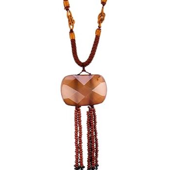 Gempro Gemstones Jewelry Genuine Faceted Agate Tassel Adjustable Cord Necklace for Women