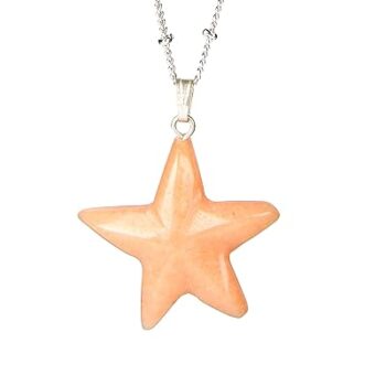 Gempro Genuine Aventurine Gemstone Silver Chain Star Pendant Necklace for Women, Peach