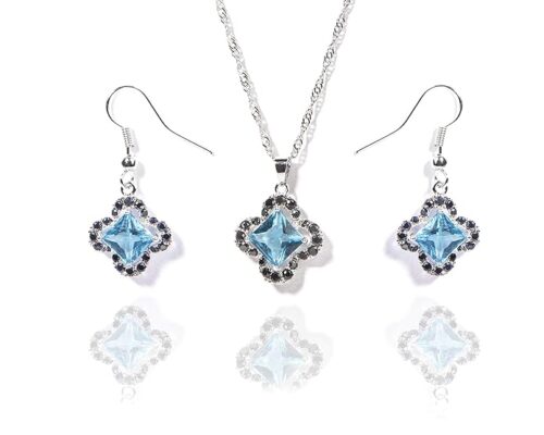 Gempro Blue Crystal Princess Cut Solitaire Pendant Earrings Set for Women
