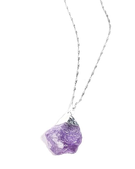 Gempro Genuine Raw Amethyst Gemstone Electroplated Silver Chain Pendant for Women - Image 5