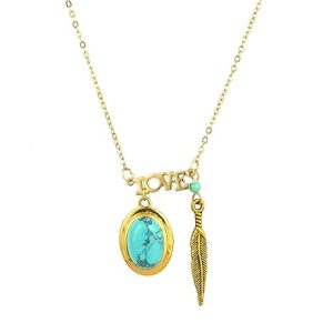 Gempro Genuine Turquoise Love Pendant Necklace for Women