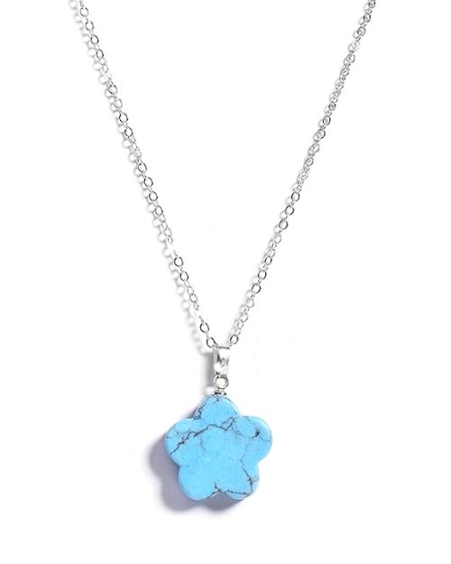 Gempro Certified Natural Turquoise Gemstone Flower Silver Chain Pendant Necklace for Women, Blue - Image 2